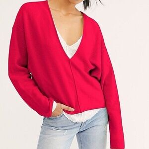 Free People Hot Pink Solitaire Cashmere V-Neck Sweater Size XS